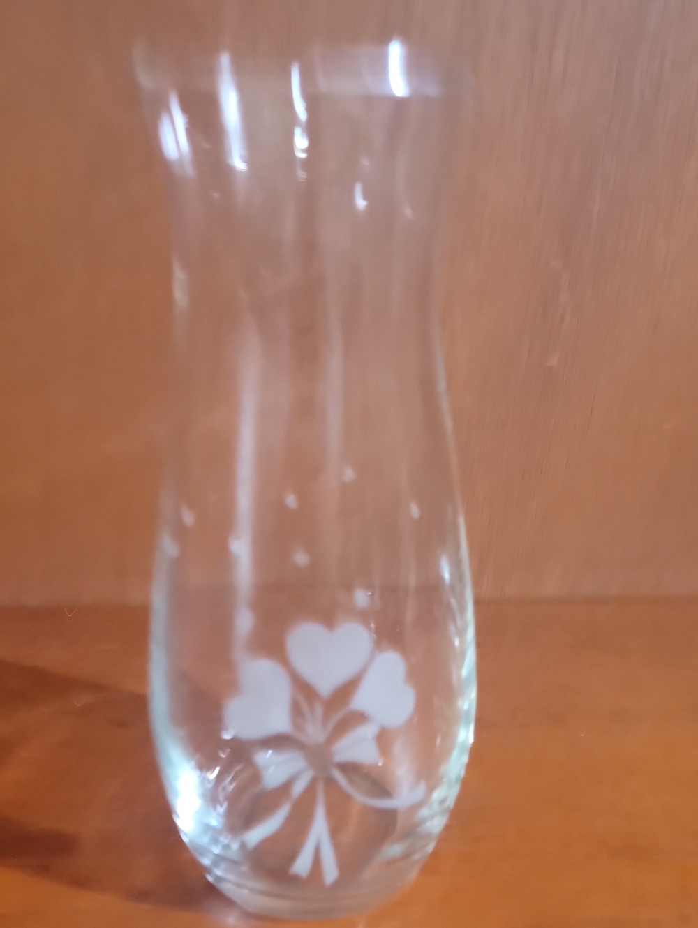 Clear Etched Glass Vase with Heart Floral Design - Unbranded